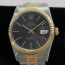 Rolex Vintage Datejust Ref 16233 Steel 18K Black Tapestry Dial
